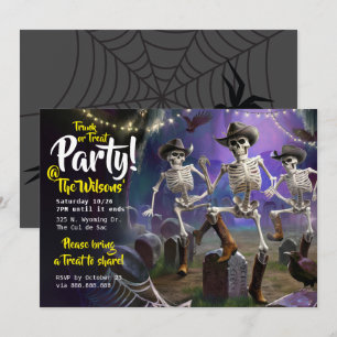 Invitation Trunk or Treat Soirée de danse Halloween, squelett