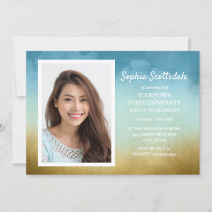 Invitation Trunk Party Dorm Douche Sky Blue Gold Photo Girl