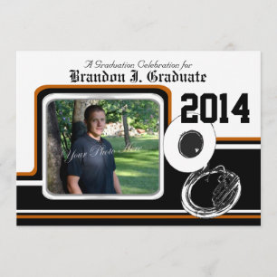 Invitation Tuba Marching Band Graduation Photo Orange
