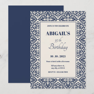 Invitation Tuile vintage bleu foncé