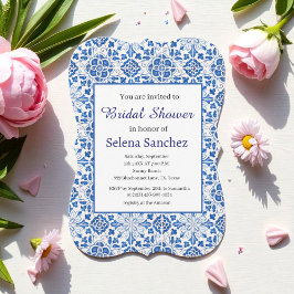 Invitation tuiles portugaises Floral Fête des mariées bleue