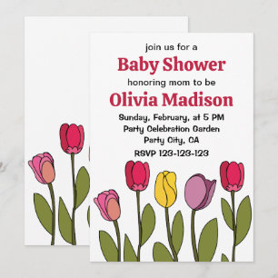 Invitation Tulip Coloré Baby shower floral Tulip