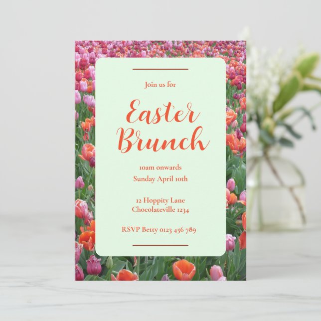 Invitation Tulipe de Brunch de Pâques personnalisa (Debout devant)