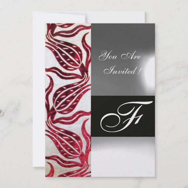 Invitation TULIPE MONOGRAMME VELVET ROUGE Bordeaux Glace Blan (Devant)