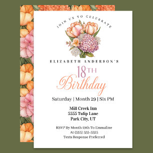 Invitation Tulipe rose et orange clair 18ème anniversaire