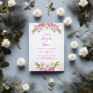 Invitation Tulipe rose moderne et Mariage floral Narcisse