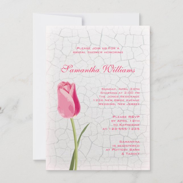 Invitation Tulipe rose sur Fête de l'mariée de peinture de cr (Devant)
