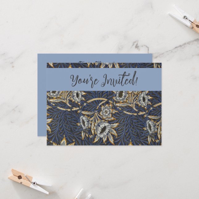 Invitation Tulipe Saules Motif Bleu Floral de William Morris (Devant/Arrière en situation)