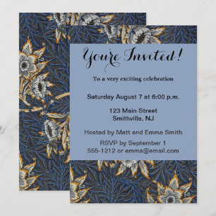 Invitation Tulipe Saules Motif Bleu Floral de William Morris