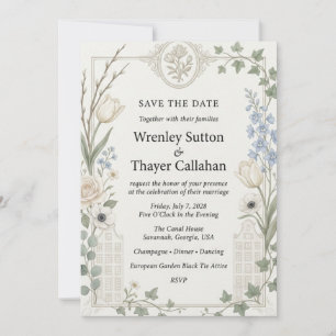 Invitation Tulipes, Anémones, Roses, Delphinium bleu, Lierre,