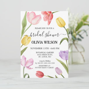 Invitation Tulipes Aquarelles Élégant Shower de Mariage Flora