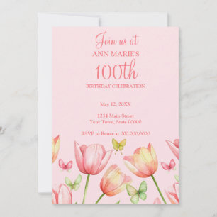 Invitation Tulipes aquarelles rose pâle pour 100e anniversair