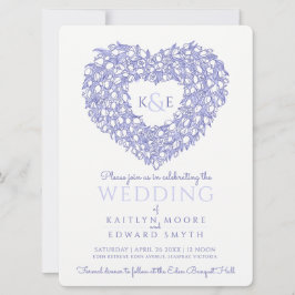 Invitation tulipes blanches bleues tirant le coeur mariage