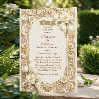 Invitation Tulipes blanches de luxe Baroque Florales Or Maria