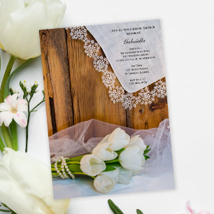 Invitation Tulipes blanches rustiques Fête des mariées de la 