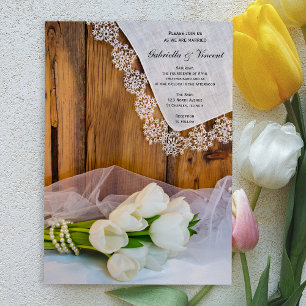 Invitation Tulipes blanches rustiques Mariage de la grange
