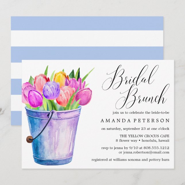 Invitation Tulipes d'aquarelle tendance mariage Brunch nuptia (Devant / Derrière)