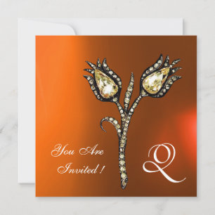 Invitation TULIPES DIAMANT MONOGRAMME, Agate Orange Gris