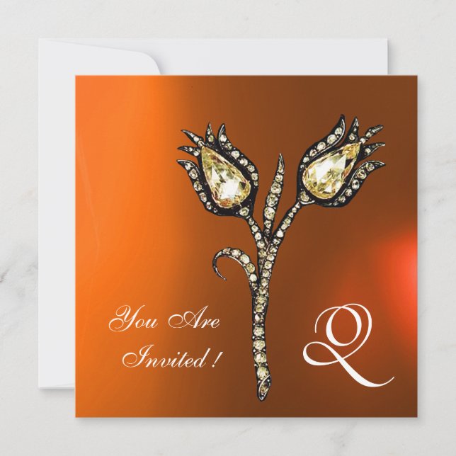 Invitation TULIPES DIAMANT MONOGRAMME, Agate Orange Gris (Devant)