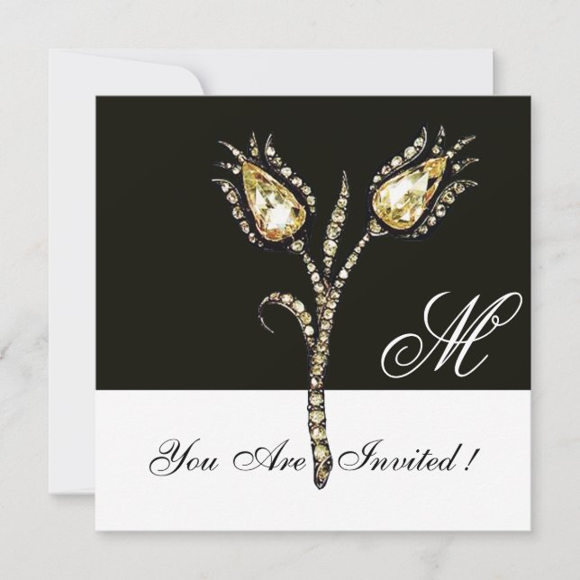 Invitation TULIPES DIAMANT MONOGRAMME, Noir et Blanc (Devant)