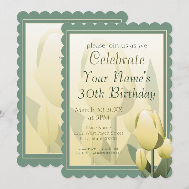 Invitation Tulipes du printemps Fête d'anniversaire Jaune (Devant / Derrière)