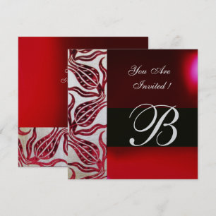 Invitation TULIPES EN DAMASSÉ VELVOUR ROUGE MONOGRAMME Bourgo