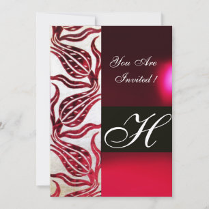 Invitation TULIPES EN DAMASSÉ VELVOUR ROUGE MONOGRAMME Bourgo