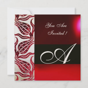 Invitation TULIPES EN DAMASSÉ VELVOURSE MONOGRAMME Bordeaux O