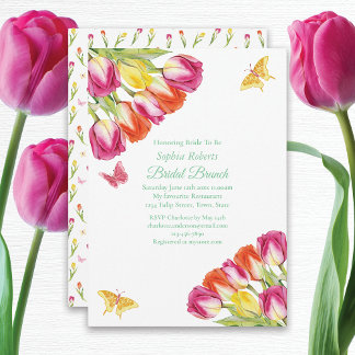 Invitation Tulipes et papillons Brunch nuptial blanc