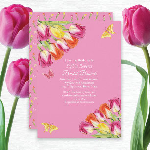 Invitation Tulipes et papillons rose petit-déjeuner de mariag