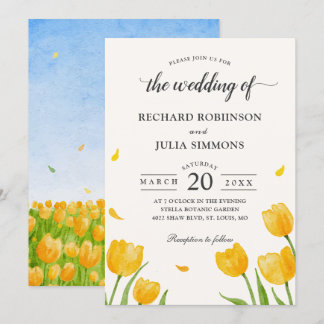Invitation Tulipes Jaunes Mariage d'aquarelle végétale