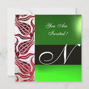 Invitation TULIPES MONOGRAMME DAMASSÉE VELVET ROUGE Bourgogne