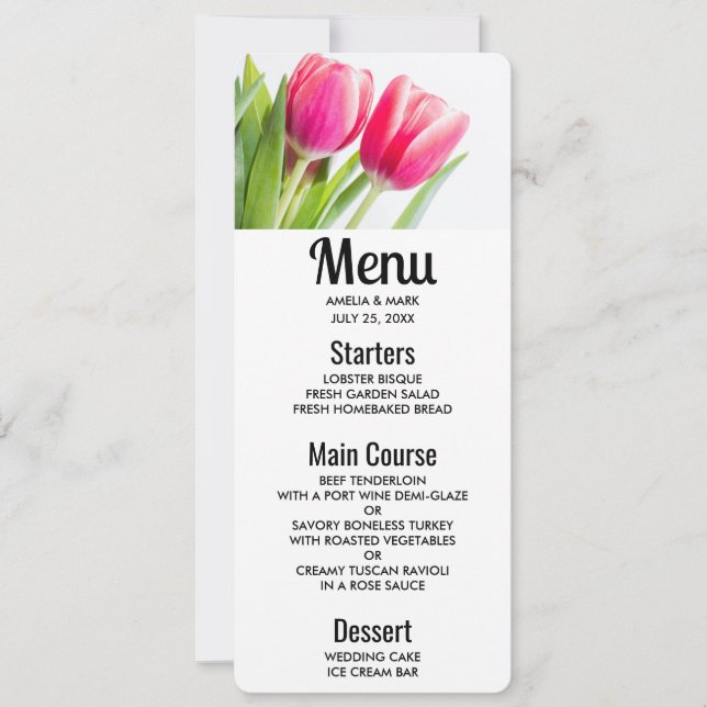 Invitation Tulipes roses avec Feuille vert photo (Devant)