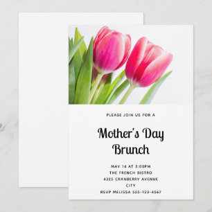 Invitation Tulipes roses avec photo de feuilles vertes pour l