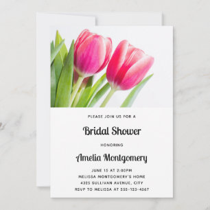Invitation Tulipes roses avec photo de feuilles vertes Shower
