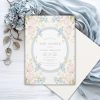 Tulipes roses Floral Bleu Vintage Baby Shower