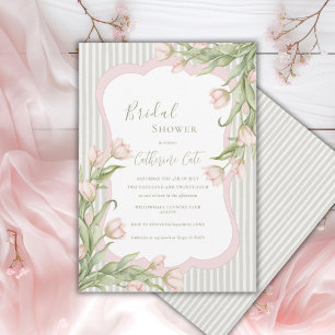 Invitation Tulipes roses Floral Vintage Sage Fête de mariage 