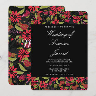Invitation Tulipes Roses Florales Botaniques Mariages Rouge &