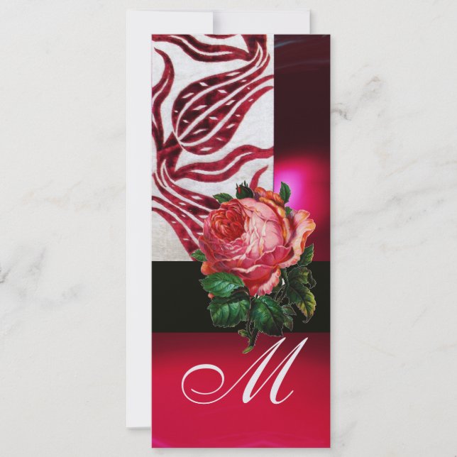Invitation TULIPES ROUGE VELVET MONOGRAMME Bourgogne Blanc Gl (Devant)