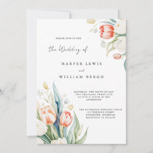 Invitation Tulips aquarelle moderne code qr mariage