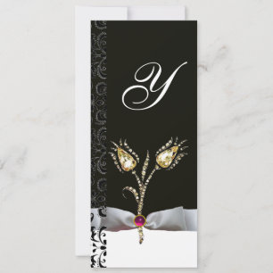 Invitation TULIPS DE DIAMONNAGE, Monogramme de Damas noir ros