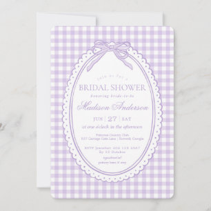 Invitation Tulle Gingham Coquette Nœud Réception de Mariage