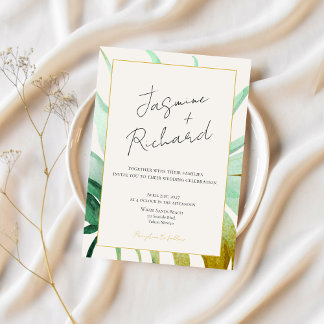 Invitation Tulum Watercolor Tropical Gold Palm Destination