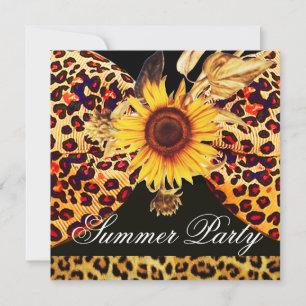 INVITATION TURBAN TOURNESOL ET FOURRURE DE LÉOPARD ÉTÉ JARDIN