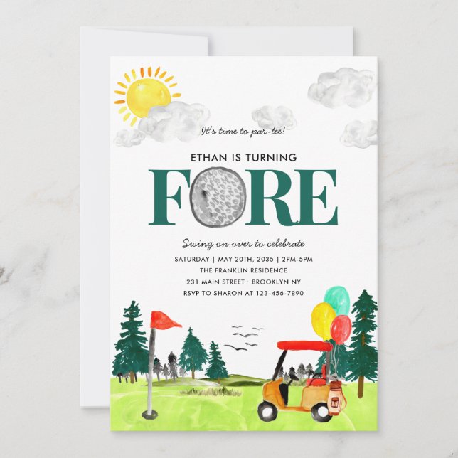 Invitation Turning FORE Golf Boy Golf Par tee 4e anniversaire (Devant)