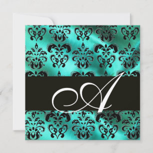 Invitation TURQUASE SILK VERT DAMASK CLOS MONOGRAM, blanc
