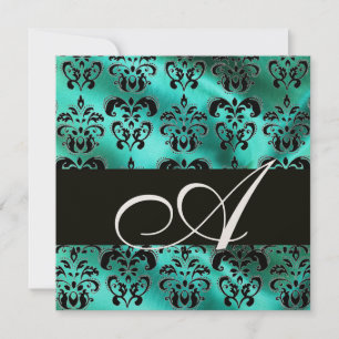 Invitation TURQUASE SILK VERT DAMASK CLOS MONOGRAM, Or
