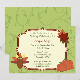 Invitation Turquie mignonne et Citrouille Thanksgiving Annive