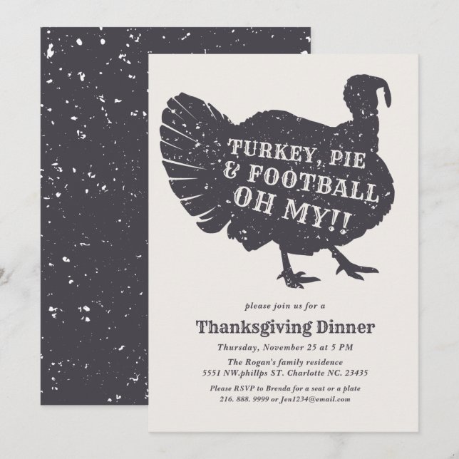 Invitation Turquie Pie Football Oh Mon ! Thanksgiving (Devant / Derrière)