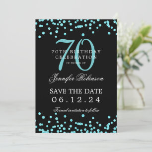 Invitation Turquoise 70e anniversaire Save Date Confetti Blac